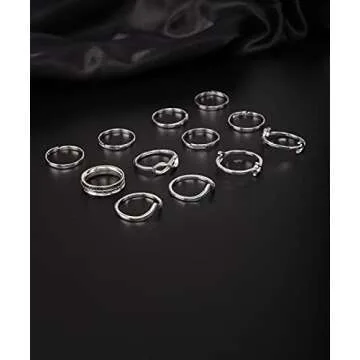 BERYUAN Women 12pcs Rings Silver Rings Women Ring Set Rings Size 5 6 7 8