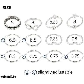 BERYUAN Women 12pcs Rings Silver Rings Women Ring Set Rings Size 5 6 7 8
