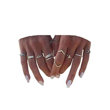 BERYUAN Women 12pcs Rings Silver Rings Women Ring Set Rings Size 5 6 7 8