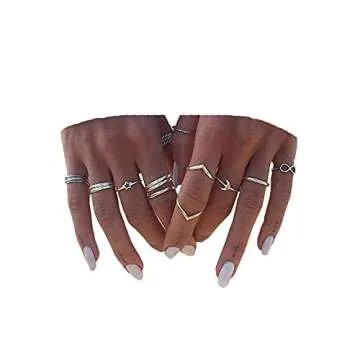 BERYUAN Women 12pcs Rings Silver Rings Women Ring Set Rings Size 5 6 7 8