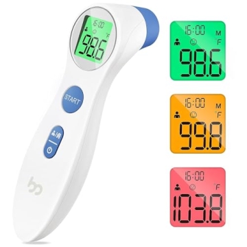 Digital Touchless Forehead Thermometer for Kids and Adults, Non-Contact 1s Reading, 3 Color Fever Al...