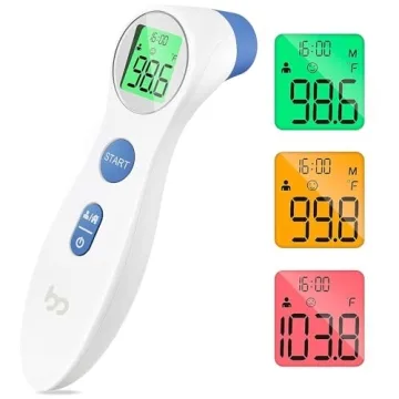Digital Touchless Forehead Thermometer for Kids and Adults, Non-Contact 1s Reading, 3 Color Fever Al...