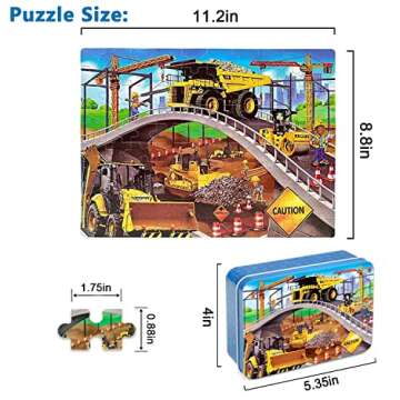 LELEMON Puzzles for Kids Ages 4-8,Construction Site 100 Piece Puzzles for Kids,Educational Kids Puzz...