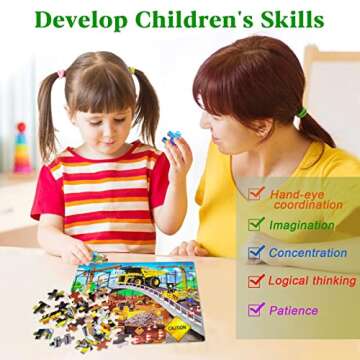 LELEMON Puzzles for Kids Ages 4-8,Construction Site 100 Piece Puzzles for Kids,Educational Kids Puzzles Jigsaw Puzzles in a Metal Box,Children 100 Piece Puzzle Games Puzzle Toys for Girls and Boys