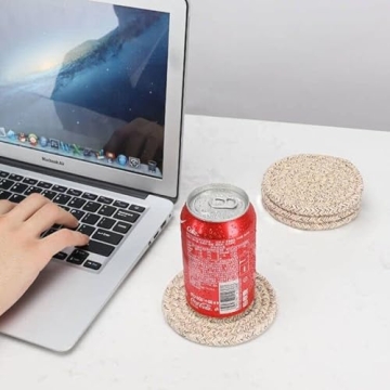 8 Pcs Drink Coasters with Holder, Cotton Woven Absorbent Coasters for Drinks, Minimalist Home Decor Coaster Set for Wooden Tabletop Protection Table, 4.3 inches