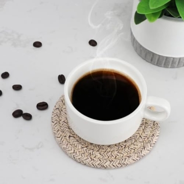 8 Pcs Drink Coasters with Holder, Cotton Woven Absorbent Coasters for Drinks, Minimalist Home Decor Coaster Set for Wooden Tabletop Protection Table, 4.3 inches