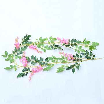 DearHouse 4Pcs 6.6Ft/Piece Artificial Flowers Silk Wisteria Garland Artificial Wisteria Vine Rattan ...