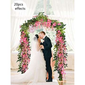 DearHouse 4Pcs 6.6Ft/Piece Artificial Flowers Silk Wisteria Garland Artificial Wisteria Vine Rattan Silk Hanging Flower for Home Garden Outdoor Ceremony Wedding Arch Floral Decor(Pink)