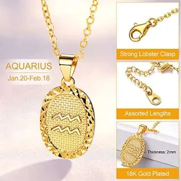 FOCALOOK Aquarius Zodiac Gold Necklace for Women