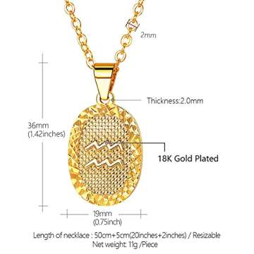 FOCALOOK Aquarius Zodiac Gold Necklace for Women