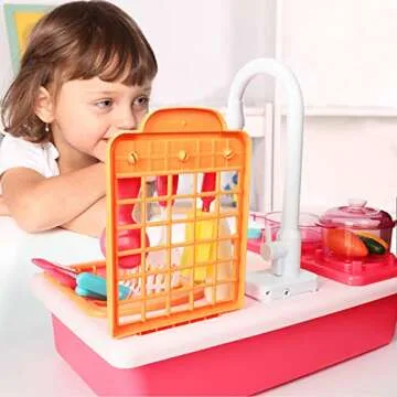 Joyooss Kids Kitchen Playsets, Play Sink with Running Water & Functional Faucet, Water Toys Toddler Toys for Kids - Pink