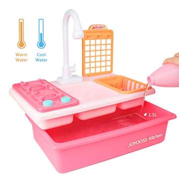 Joyooss Kids Kitchen Playsets, Play Sink with Running Water & Functional Faucet, Water Toys Toddler Toys for Kids - Pink