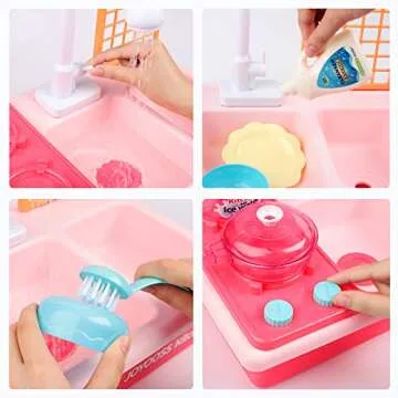 Joyooss Kids Kitchen Playsets, Play Sink with Running Water & Functional Faucet, Water Toys Toddler Toys for Kids - Pink