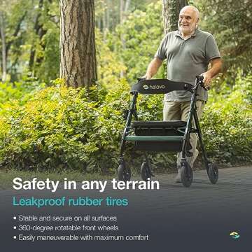 Helavo Bariatric All Terrain Walker - Extra Wide Heavy Duty Outdoor Rollator for Seniors - 500 lbs W...
