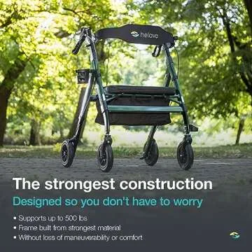 Helavo Bariatric All Terrain Walker - Extra Wide Heavy Duty Outdoor Rollator for Seniors - 500 lbs Weight Capacity