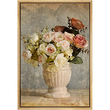 SIGNFORD Canvas Print Wall Art Vintage Pink & White Roses in Vase Floral Plants Photography Modern A...