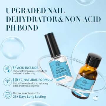 BORN PRETTY Natural Nail Prep Dehydrate and Bond Primer Acid-Free,15ml Dehydrator for Acrylic and Gel Nail Polish, Non Acid Primer for UV Gels Fast Dry Superior Bonding Agent Gift Box Set