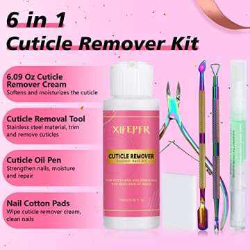 XIFEPFR Cuticle Remover Kit - 6.09 Oz Cuticle Remover Cream with Cuticle Trimmer, Cuticle Nipper, Cu...