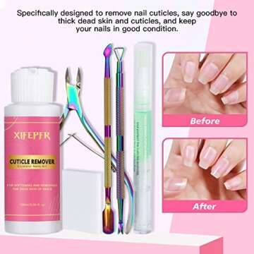 XIFEPFR Cuticle Remover Kit - 6.09 Oz Cuticle Remover Cream with Cuticle Trimmer, Cuticle Nipper, Cuticle Pusher, Cuticle Oil Pen for Professional Manicure Nail Cuticle Care Home DIY, Gifts for Women