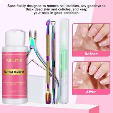 XIFEPFR Cuticle Remover Kit - 6.09 Oz Cuticle Remover Cream with Cuticle Trimmer, Cuticle Nipper, Cuticle Pusher, Cuticle Oil Pen for Professional Manicure Nail Cuticle Care Home DIY, Gifts for Women