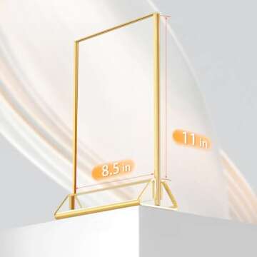 HIIMIEI Acrylic Gold Frames Sign Holders 8.5x11, Double Sided Table Menu Display Stand, Gold Acrylic...