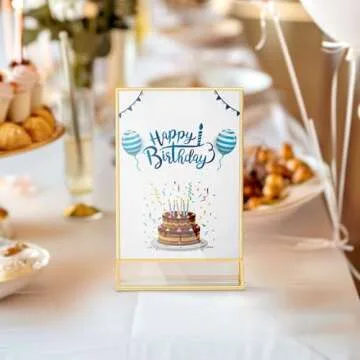 HIIMIEI Acrylic Gold Frames Sign Holders 8.5x11, Double Sided Table Menu Display Stand, Gold Acrylic Wedding Table Numbers Holder(6 Pack)