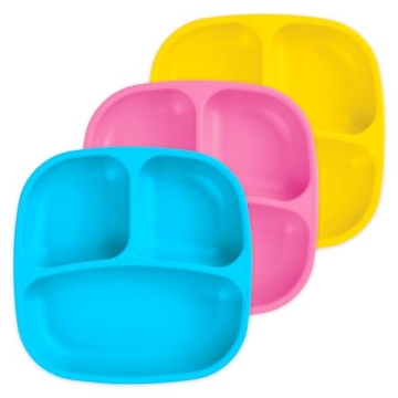 Re-Play USA 7" Deep Walled Kids Divided Plates Set of 3 - Durable, Eco-friendly & Dishwasher Safe