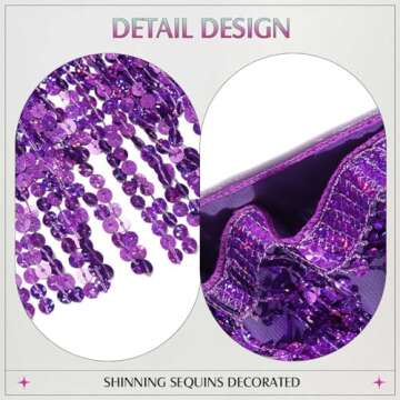 Victray Women Belly Dance Skirt Fringe Skirts Sparkly Sequin Hip Scarf Party Costume (Purple)