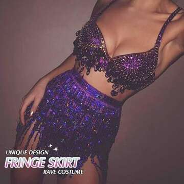 Victray Women Belly Dance Skirt Fringe Skirts Sparkly Sequin Hip Scarf Party Costume (Purple)