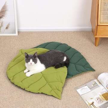 FLOWERFACEDFOX Pet Mat for Dog Cat, Double-Sided Leaves Shaped Pet Mats Soft Cotton,Leaves Shaped Pe...