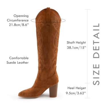 WIRALOMI Embroidered Cowboy Knee High Boots for Women Faux Suede Chunky Block Heel Western Knee High...