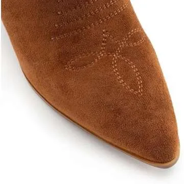 WIRALOMI Embroidered Cowboy Knee High Boots for Women Faux Suede Chunky Block Heel Western Knee High Boots Pull On Cowgirl Boots High Heel Boots