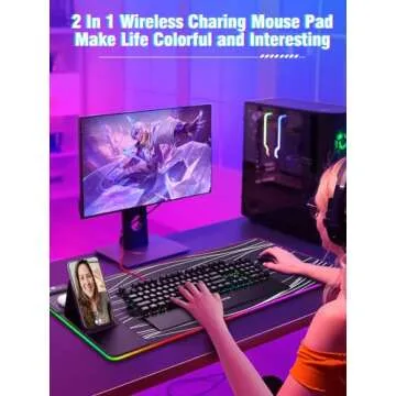 XXL Mouse Pad with Phone Holder, RGB Desk Mat with 15W Fast Charging, LED Large Gaming Mouse Pad with 11 Lights Colors, Long Mouse Pads for Desk, Waterproof Non-Slip Desk Pad for Gamer Esports Pros