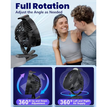 Tenvolti Clip-On Fan 10000mAh with LED Light and 9 Speeds