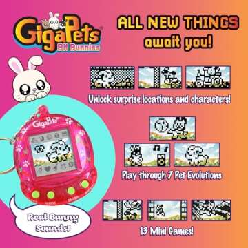 Giga Pets Bit Bunnies Interactive Digital Pet Toy, Upgraded Collector’s Edition Virtual Pets for Kids, 600+ Animations, 90’s Gaming, Boys, Girls Toys