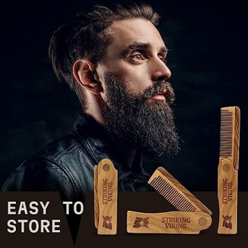 Striking Viking Folding Wooden Beard Comb - Sandalwood Style