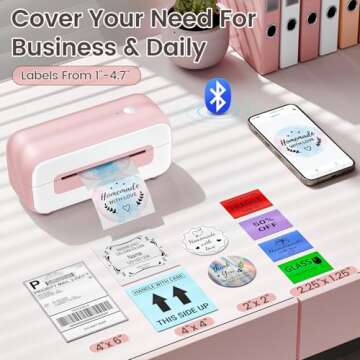 Phomemo Bluetooth Thermal Shipping Label Printer, 2025 Upgrade 4x6 Desktop Thermal Label Printer for Shipping Packages/Small Business/Office/Home, for Amazon, Ebay, Shopify, Etsy, UPS, FedEx - Pink