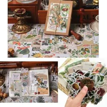 Esweny 200PCS Vintage Scrapbooking Supplies Pack, Aesthetic Scrapbook Sticker Paper Art Journaling Kit for Bullet Junk Journals,Planner,Cottagecore Decor Gifts (Fruits)
