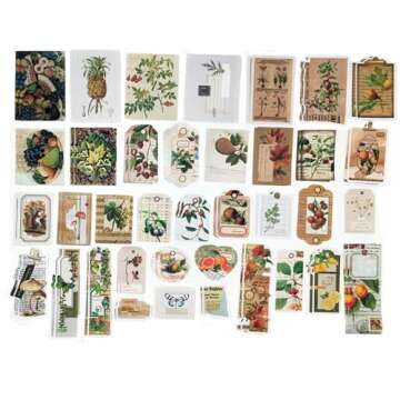 Esweny 200PCS Vintage Scrapbooking Supplies Pack, Aesthetic Scrapbook Sticker Paper Art Journaling Kit for Bullet Junk Journals,Planner,Cottagecore Decor Gifts (Fruits)