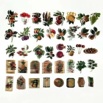 Esweny 200PCS Vintage Scrapbooking Supplies Pack, Aesthetic Scrapbook Sticker Paper Art Journaling Kit for Bullet Junk Journals,Planner,Cottagecore Decor Gifts (Fruits)