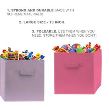 Pomatree 13x13x13 Inch Storage Cubes - 6 Pack - Fun Colored Large Storage Bins | Dual Handles | Foldable Cube Baskets for Home, Kids Room, Closet and Toys Organization | Fabric Cube Bin (Colorful)