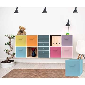 Pomatree 13x13x13 Inch Storage Cubes - 6 Pack - Fun Colored Large Storage Bins | Dual Handles | Foldable Cube Baskets for Home, Kids Room, Closet and Toys Organization | Fabric Cube Bin (Colorful)