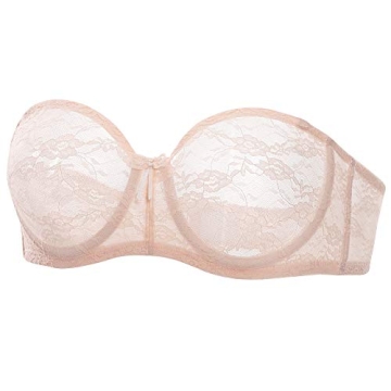 DOBREVA Women's No Padding Strapless Lace Bra Underwire Multiway See-Through Apricot Pink 38B