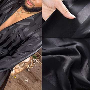 Mens Silk Satin Pajamas Set Sleepwear Loungewear Black L