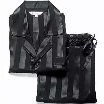 Mens Silk Satin Pajamas Set Sleepwear Loungewear Black L