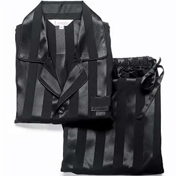 Mens Silk Satin Pajamas Set Sleepwear Loungewear Black L