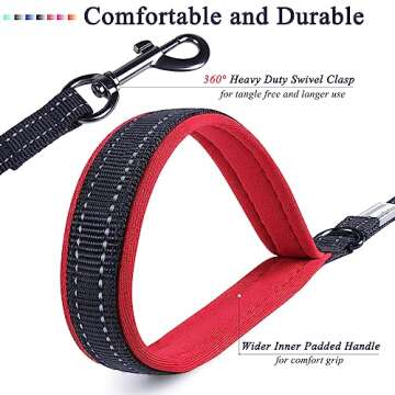 VIVAGLORY Traffic Handle Dog Leashes, Two Padded Soft Handles Strong Dog Leash, Reflective & Metal H...