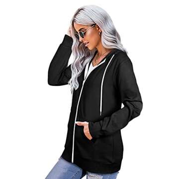 Saloogoe Zip Up Hoodie Women Lightweight Fall Outfits 2023 Hooded Sweatshirts Thin Zipper Jacket Bla...