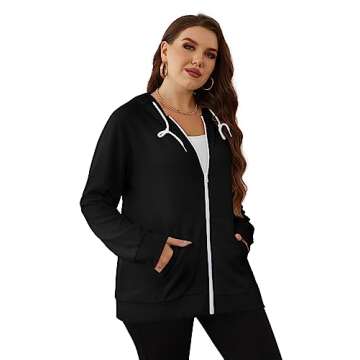 Saloogoe Zip Up Hoodie Women Lightweight Fall Outfits 2023 Hooded Sweatshirts Thin Zipper Jacket Black M