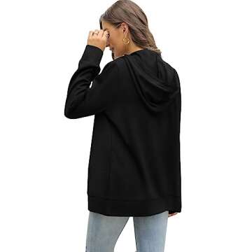 Saloogoe Zip Up Hoodie Women Lightweight Fall Outfits 2023 Hooded Sweatshirts Thin Zipper Jacket Black M